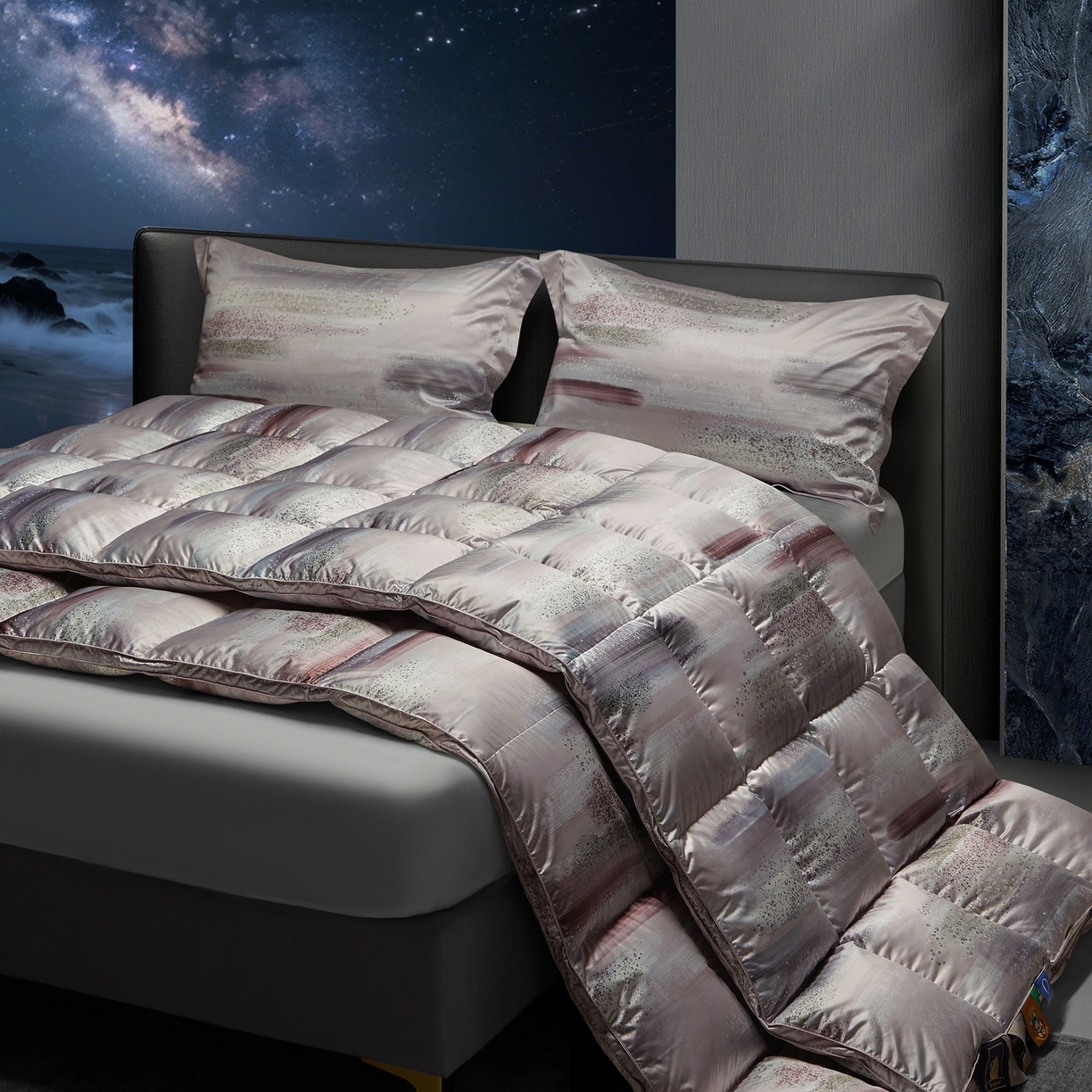 91家纺网 家纺一手货源 找家纺 织梦人羽绒工厂店2025新款羽绒被壳 莫代尔印花-琥珀之光粉