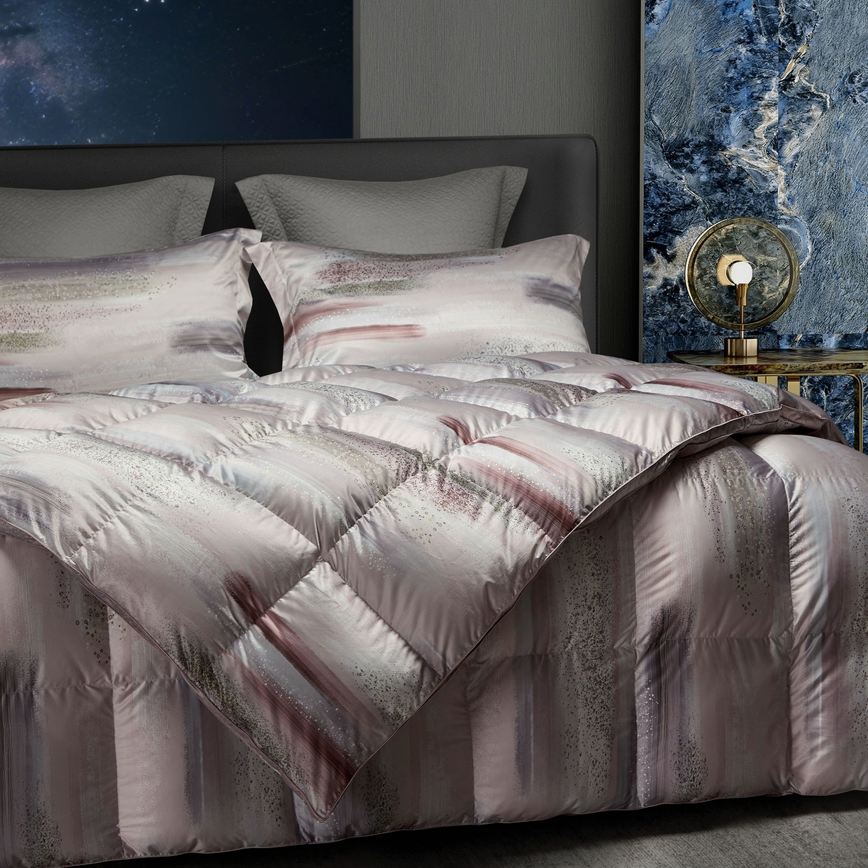 91家纺网 家纺一手货源 找家纺 织梦人羽绒工厂店2025新款羽绒被壳 莫代尔印花-琥珀之光粉