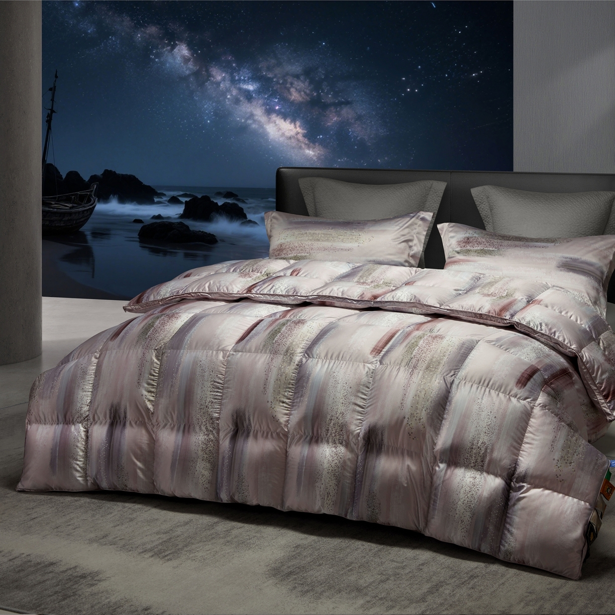 91家纺网 家纺一手货源 找家纺 织梦人羽绒工厂店2025新款羽绒被壳 莫代尔印花-琥珀之光粉