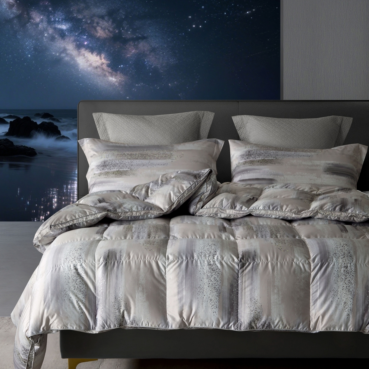 91家纺网 家纺一手货源 找家纺 织梦人羽绒工厂店2025新款羽绒被壳 莫代尔印花-琥珀之光灰