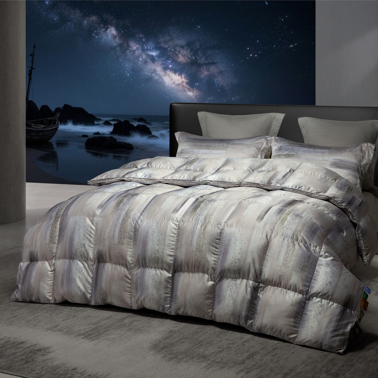 91家纺网 家纺一手货源 找家纺 织梦人羽绒工厂店2025新款羽绒被壳 莫代尔印花-琥珀之光灰