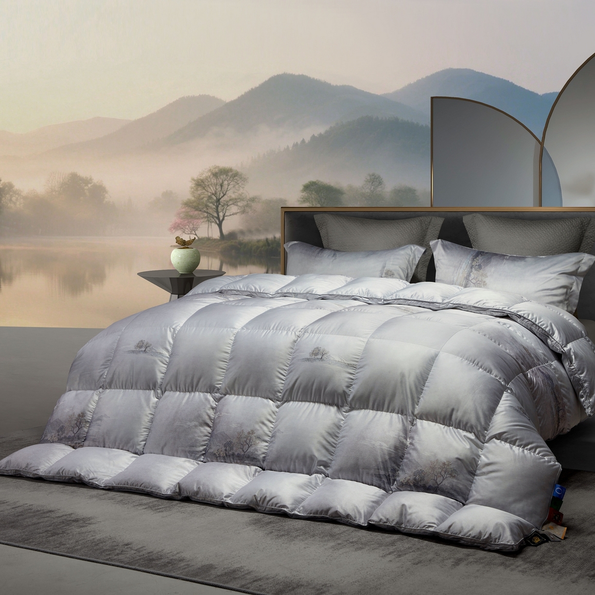 91家纺网 家纺一手货源 找家纺 织梦人羽绒工厂店2025新款羽绒被壳 莫代尔印花-忆江南灰