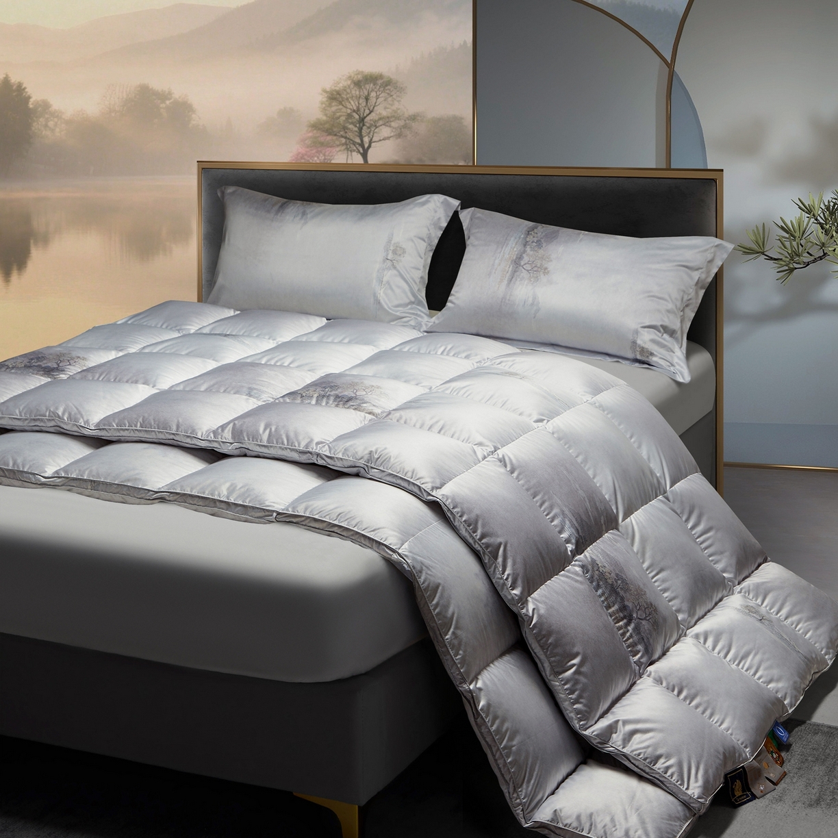 91家纺网 家纺一手货源 找家纺 织梦人羽绒工厂店2025新款羽绒被壳 莫代尔印花-忆江南灰