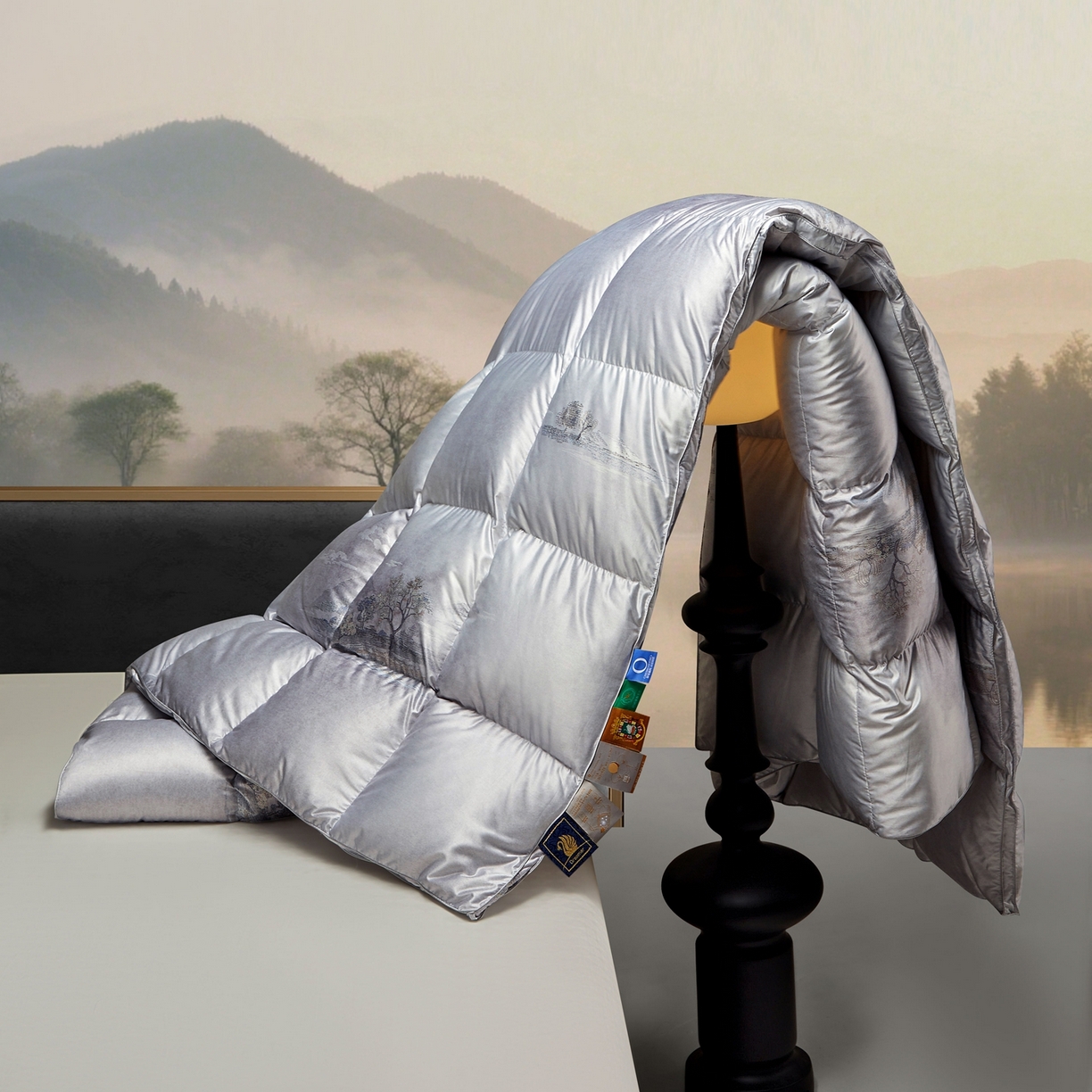 91家纺网 家纺一手货源 找家纺 织梦人羽绒工厂店2025新款羽绒被壳 莫代尔印花-忆江南灰