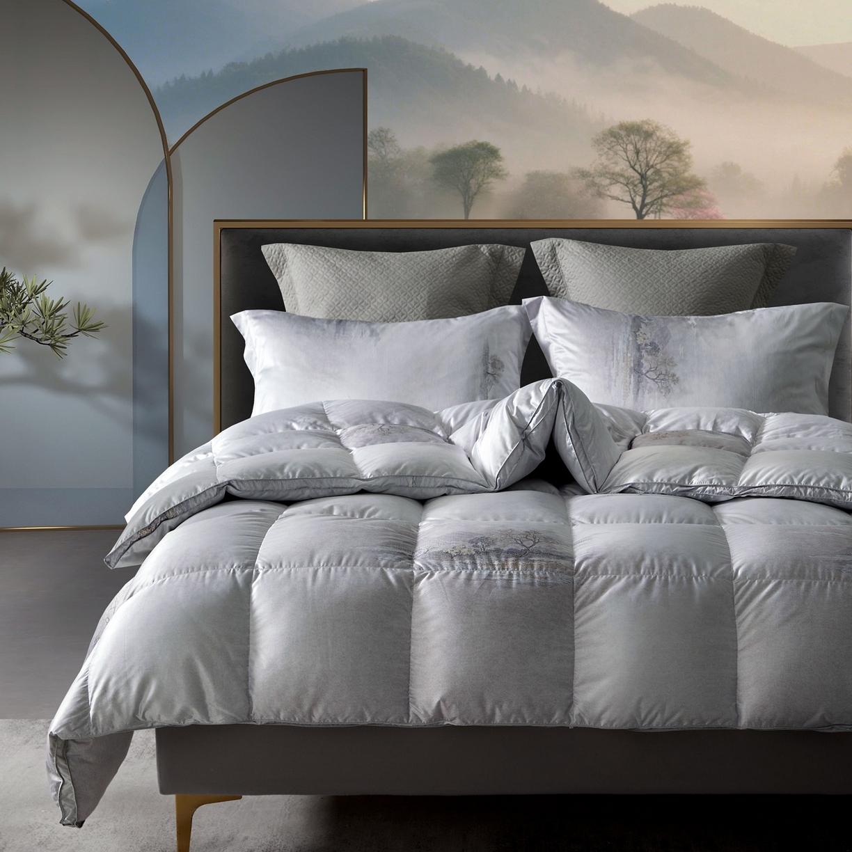 91家纺网 家纺一手货源 找家纺 织梦人羽绒工厂店2025新款羽绒被壳 莫代尔印花-忆江南灰