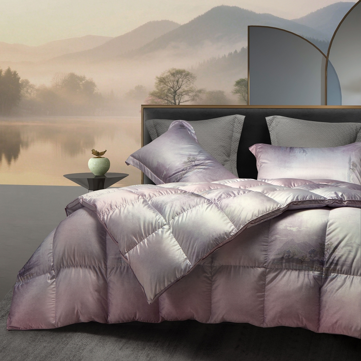 91家纺网 家纺一手货源 找家纺 织梦人羽绒工厂店2025新款羽绒被壳 莫代尔印花-忆江南紫