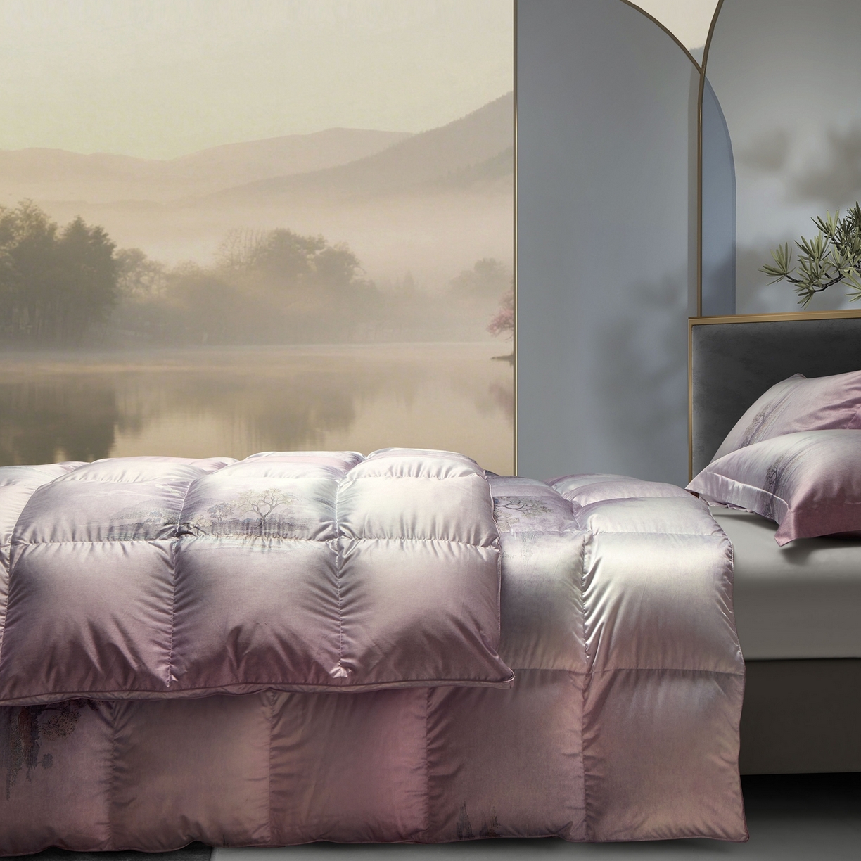 91家纺网 家纺一手货源 找家纺 织梦人羽绒工厂店2025新款羽绒被壳 莫代尔印花-忆江南紫