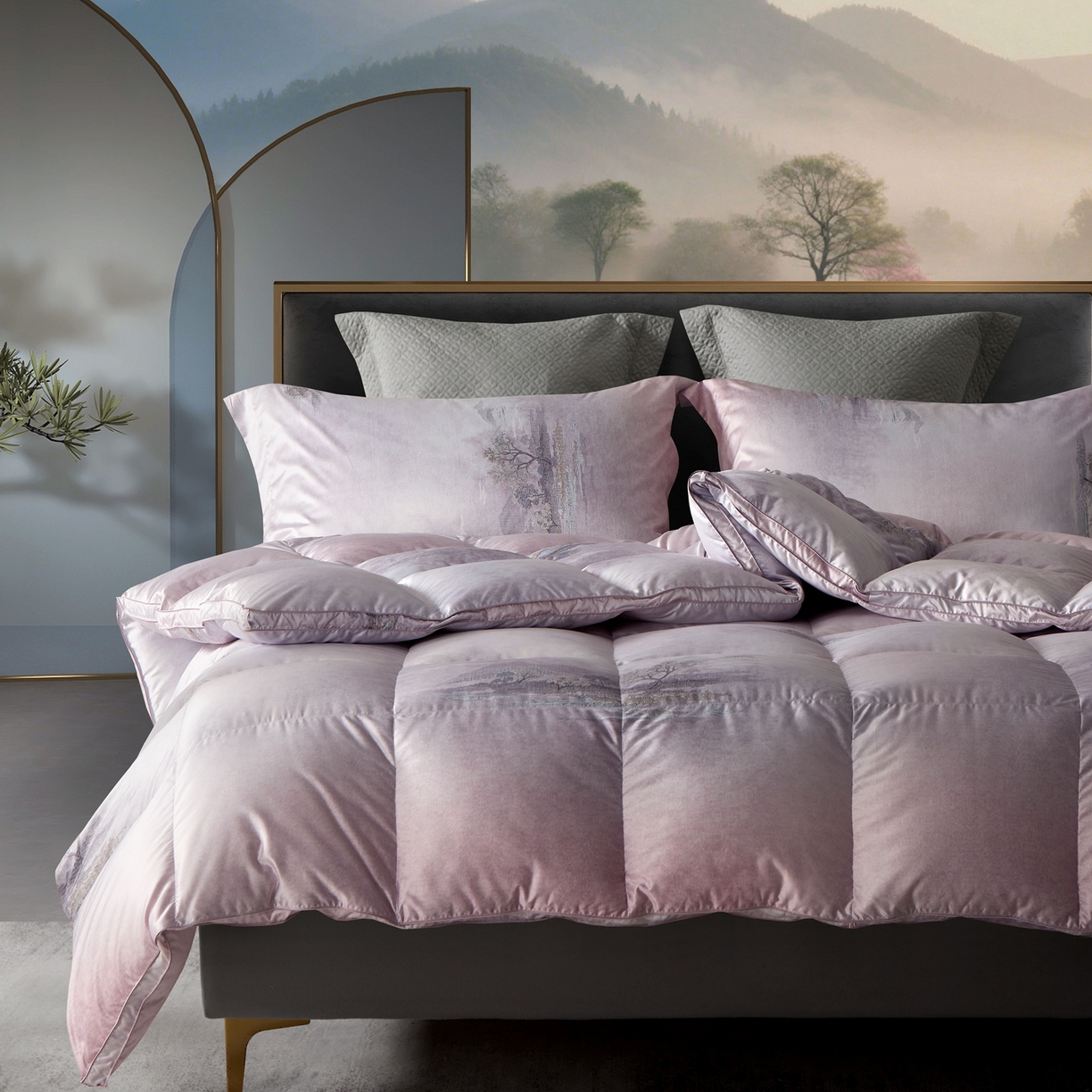 91家纺网 家纺一手货源 找家纺 织梦人羽绒工厂店2025新款羽绒被壳 莫代尔印花-忆江南紫