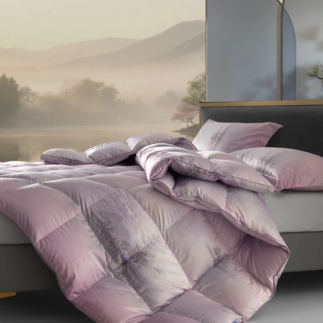 91家纺网 家纺一手货源 找家纺 织梦人羽绒工厂店2025新款羽绒被壳 莫代尔印花-忆江南紫