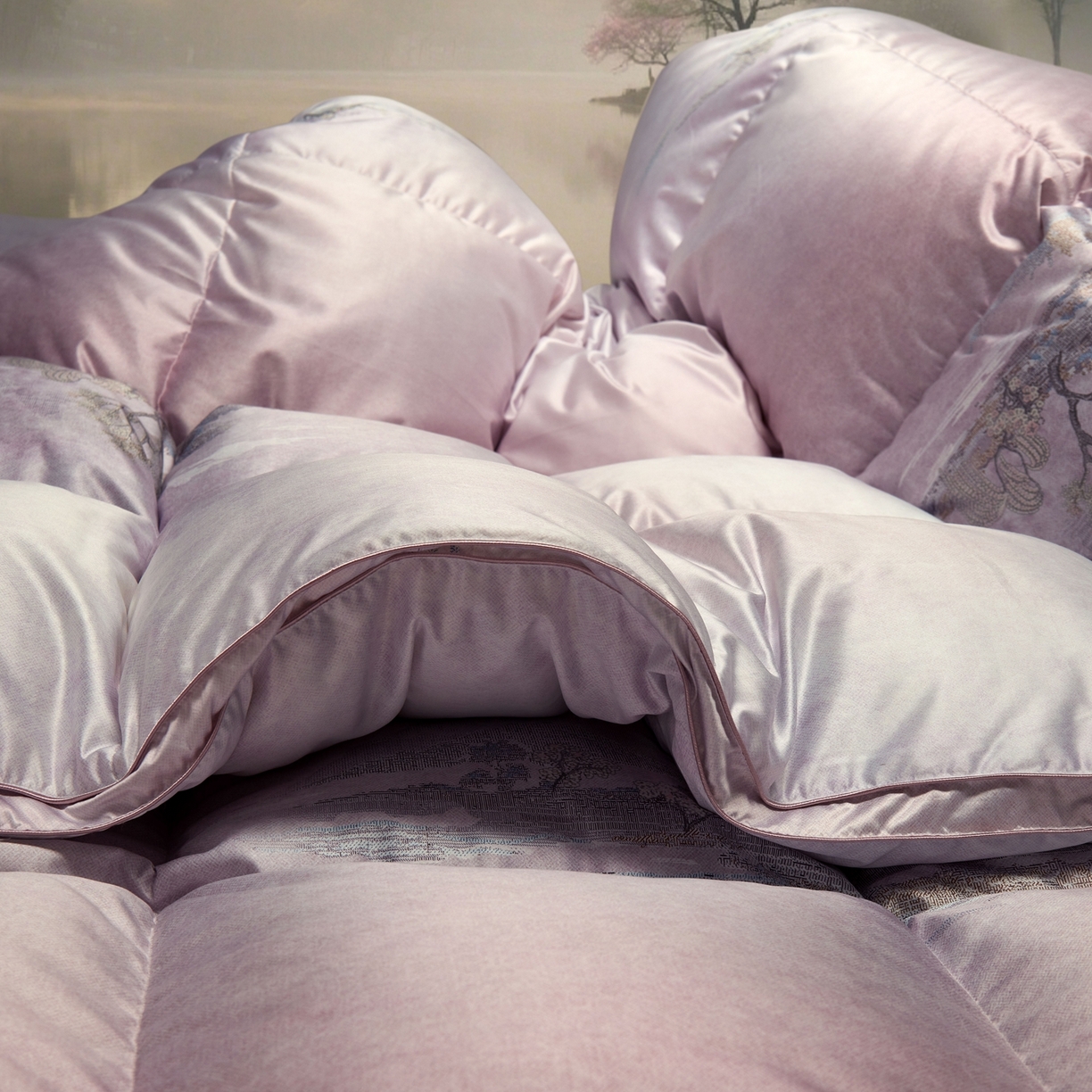 91家纺网 家纺一手货源 找家纺 织梦人羽绒工厂店2025新款羽绒被壳 莫代尔印花-忆江南紫