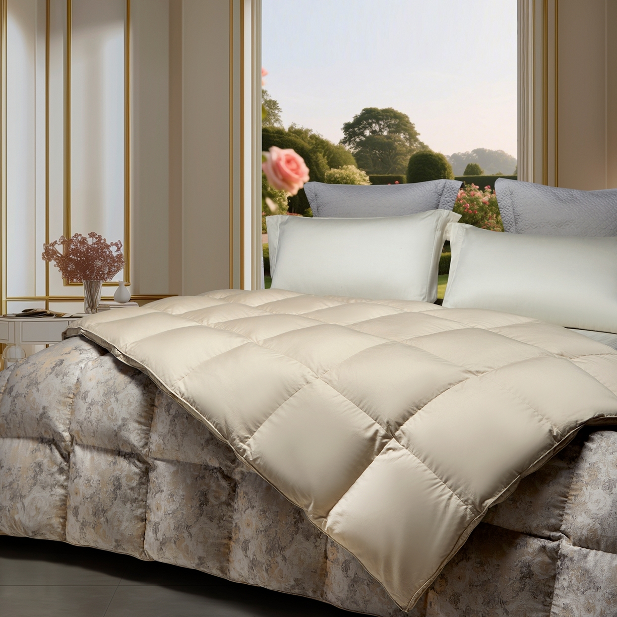 91家纺网 家纺一手货源 找家纺 织梦人羽绒工厂店2025新款羽绒被壳 天丝提花AB版-碧春花语