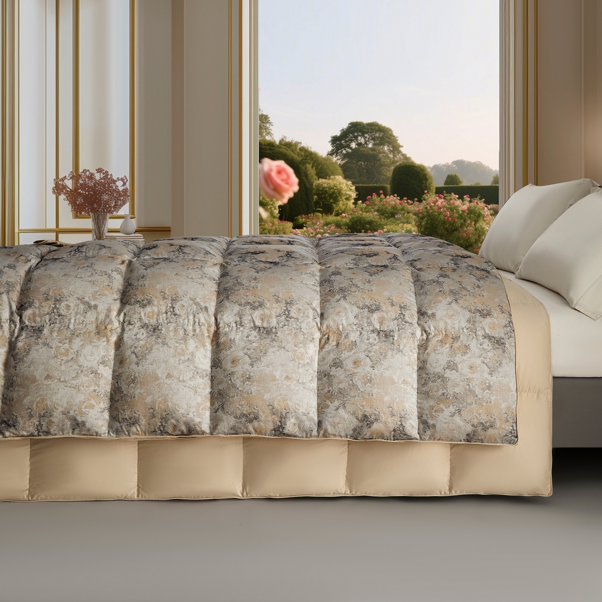 91家纺网 家纺一手货源 找家纺 织梦人羽绒工厂店2025新款羽绒被壳 天丝提花AB版-碧春花语