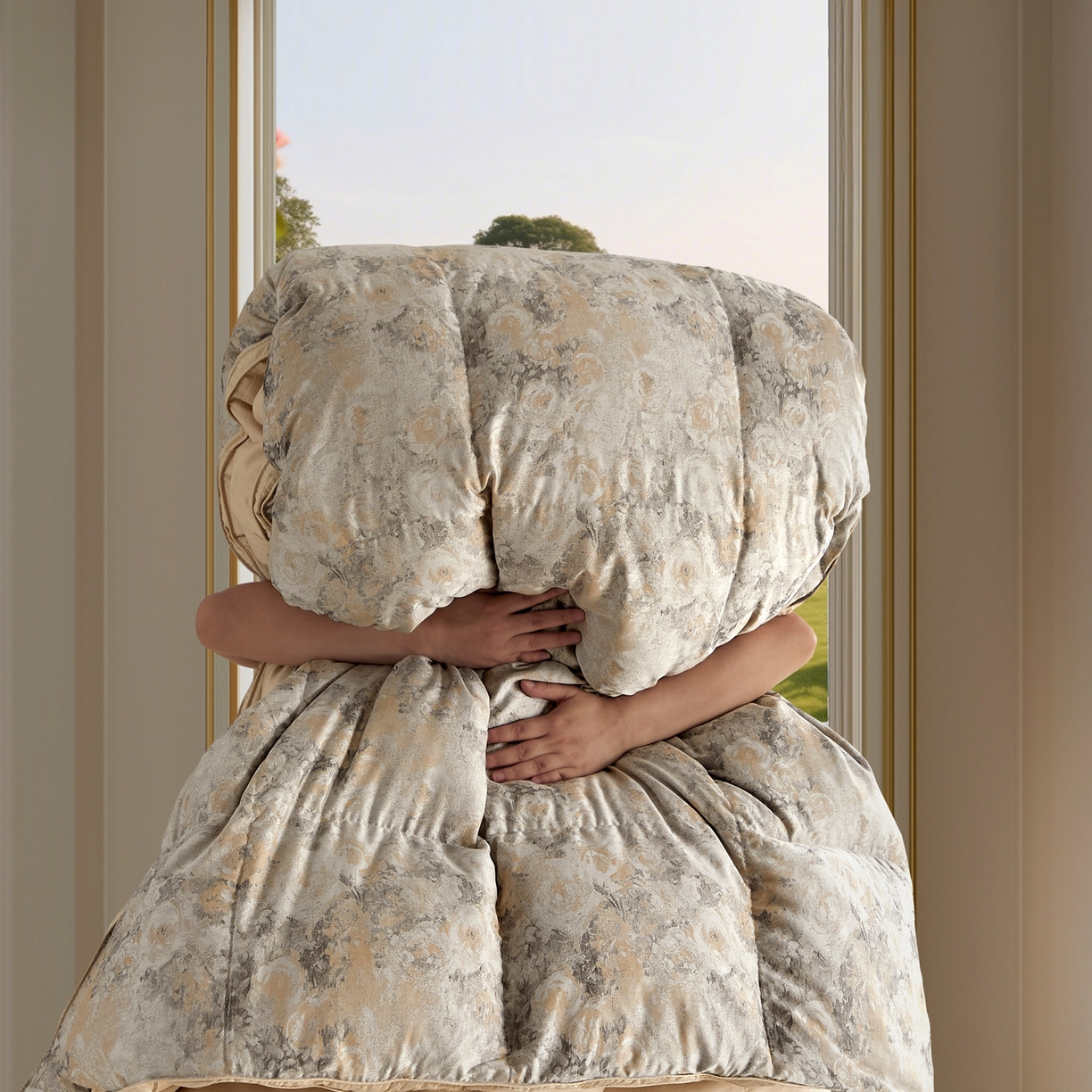 91家纺网 家纺一手货源 找家纺 织梦人羽绒工厂店2025新款羽绒被壳 天丝提花AB版-碧春花语