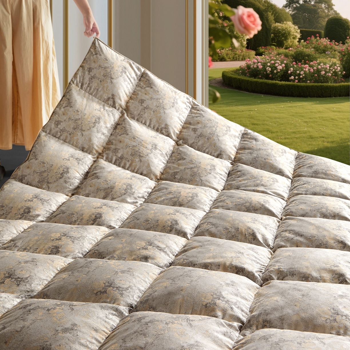 91家纺网 家纺一手货源 找家纺 织梦人羽绒工厂店2025新款羽绒被壳 天丝提花AB版-碧春花语