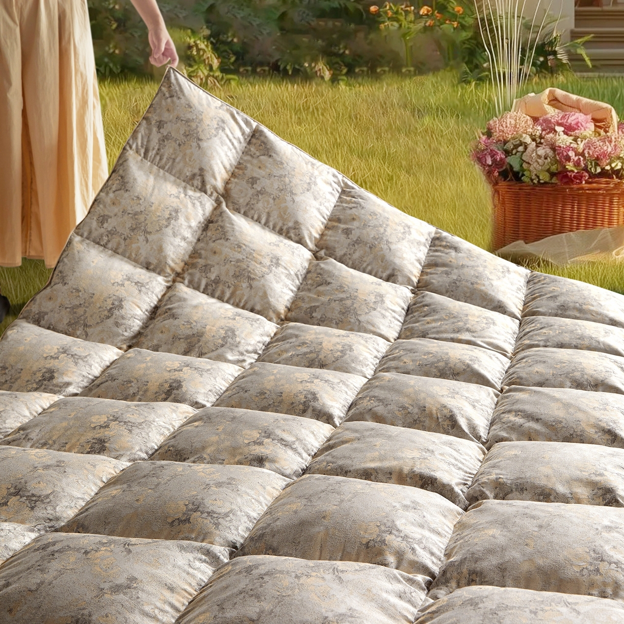 91家纺网 家纺一手货源 找家纺 织梦人羽绒工厂店2025新款羽绒被壳 天丝提花AB版-碧春花语