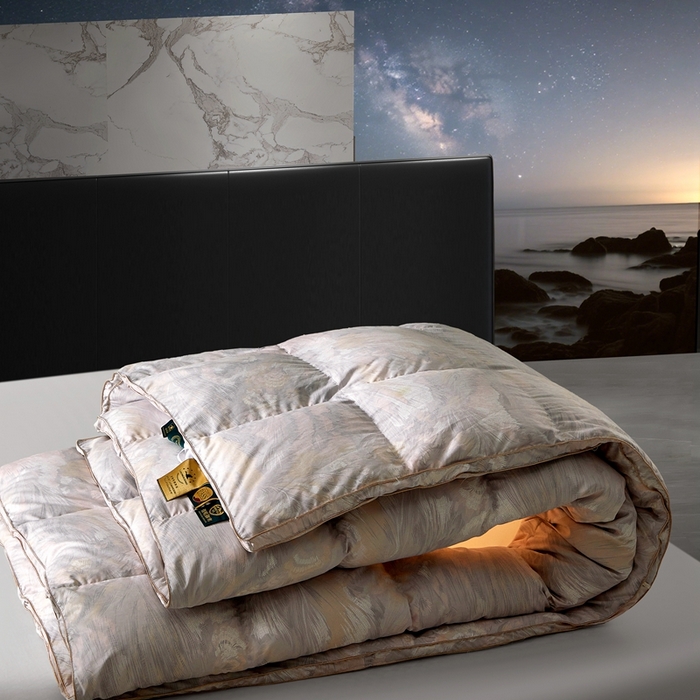 91家纺网 家纺一手货源 找家纺 织梦人羽绒工厂店 2025新款高蓬松羽绒被85鸭绒大牌同款花型 观沧海粉