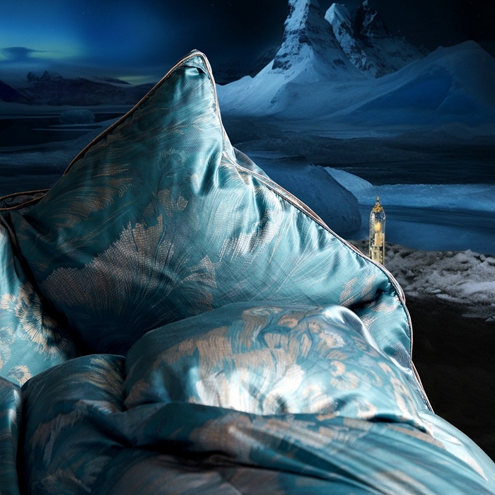 91家纺网 家纺一手货源 找家纺 织梦人羽绒工厂店 2025新款高蓬松羽绒被85鸭绒大牌同款花型 观沧海金