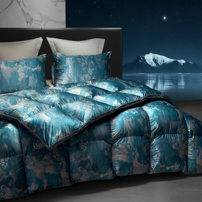 91家纺网 家纺一手货源 找家纺 织梦人羽绒工厂店 2025新款高蓬松羽绒被85鸭绒大牌同款花型 观沧海金