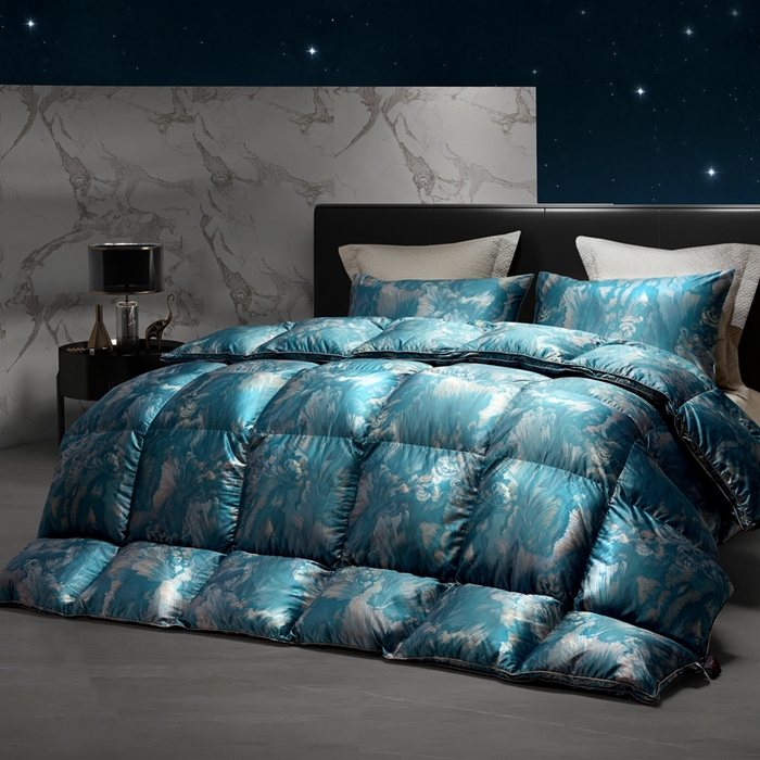 91家纺网 家纺一手货源 找家纺 织梦人羽绒工厂店 2025新款高蓬松羽绒被85鸭绒大牌同款花型 观沧海金