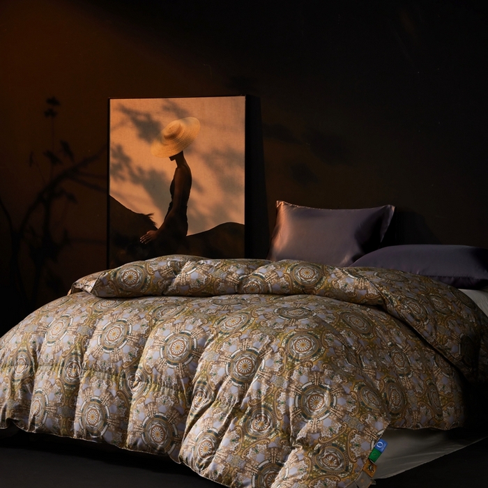 91家纺网 家纺一手货源 找家纺 织梦人羽绒工厂店 2025新款高蓬松羽绒被85鸭绒大牌同款花型 罗马风情