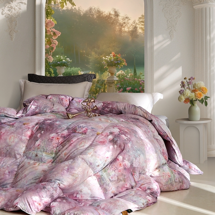 91家纺网 家纺一手货源 找家纺 织梦人羽绒工厂店 2025新款高蓬松羽绒被85鸭绒大牌同款花型 莫奈花园新