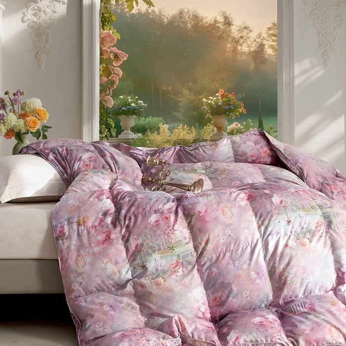 91家纺网 家纺一手货源 找家纺 织梦人羽绒工厂店 2025新款高蓬松羽绒被85鸭绒大牌同款花型 莫奈花园新