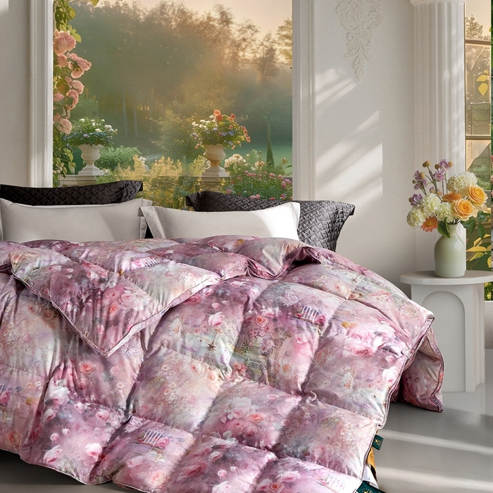 91家纺网 家纺一手货源 找家纺 织梦人羽绒工厂店 2025新款高蓬松羽绒被85鸭绒大牌同款花型 莫奈花园新