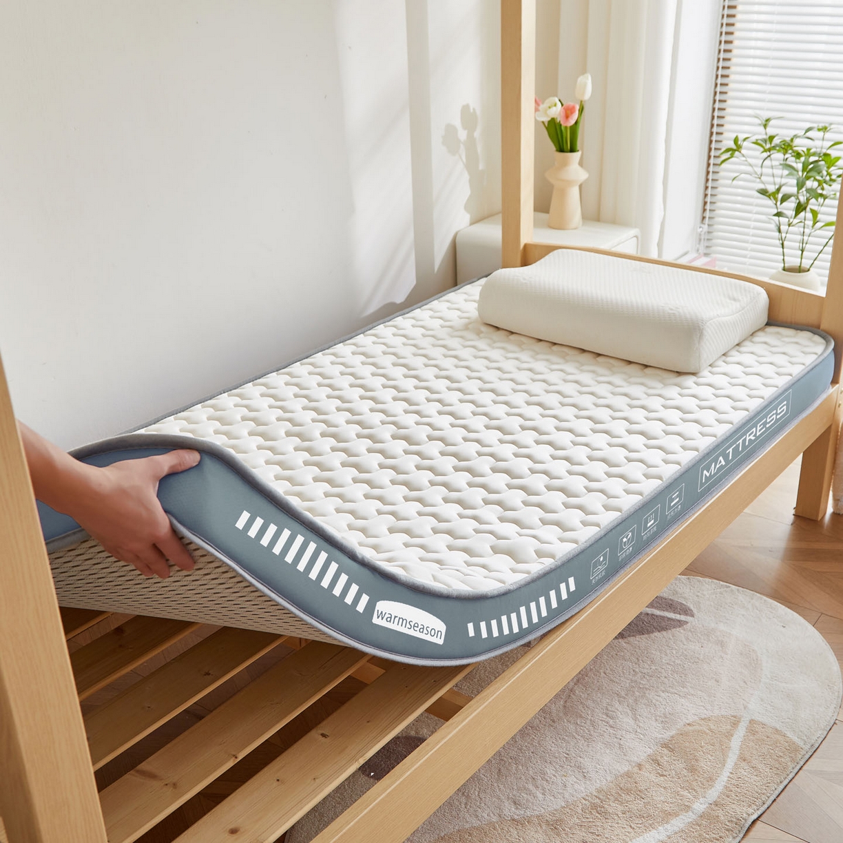 91家纺网 家纺一手货源 找家纺 （总）暖季家纺 暖季家纺 2025新款立体三菱格海绵学生床垫