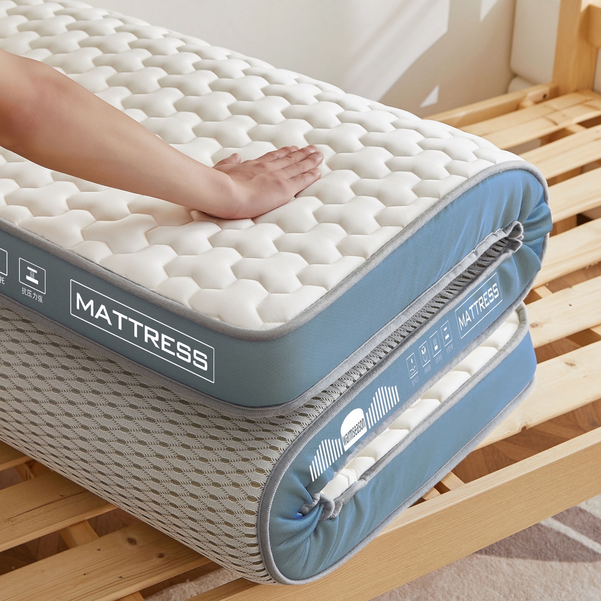 91家纺网 家纺一手货源 找家纺 （总）暖季家纺 暖季家纺 2025新款立体三菱格海绵学生床垫