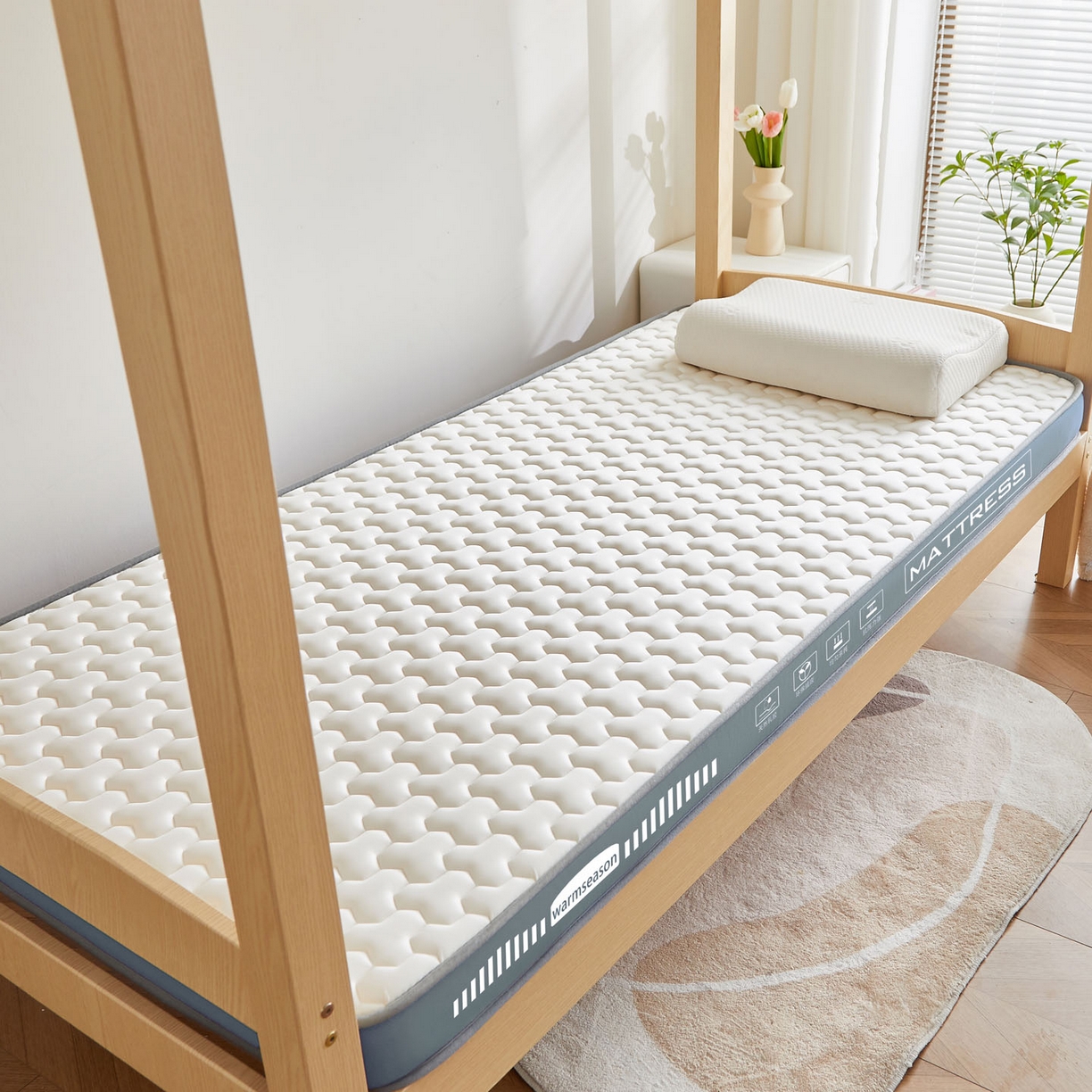 91家纺网 家纺一手货源 找家纺 暖季家纺 暖季家纺 2025新款立体三菱格海绵学生床垫 立体海绵灰-三棱格白