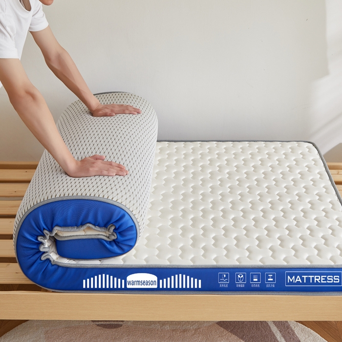 91家纺网 家纺一手货源 找家纺 暖季家纺 暖季家纺 2025新款立体三菱格海绵学生床垫 立体海绵蓝-三棱格白