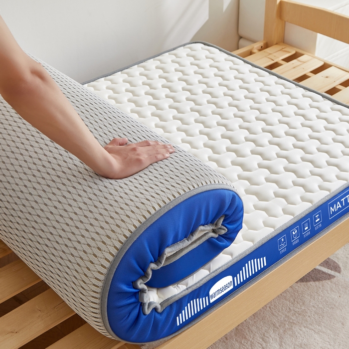 91家纺网 家纺一手货源 找家纺 暖季家纺 暖季家纺 2025新款立体三菱格海绵学生床垫 立体海绵蓝-三棱格白