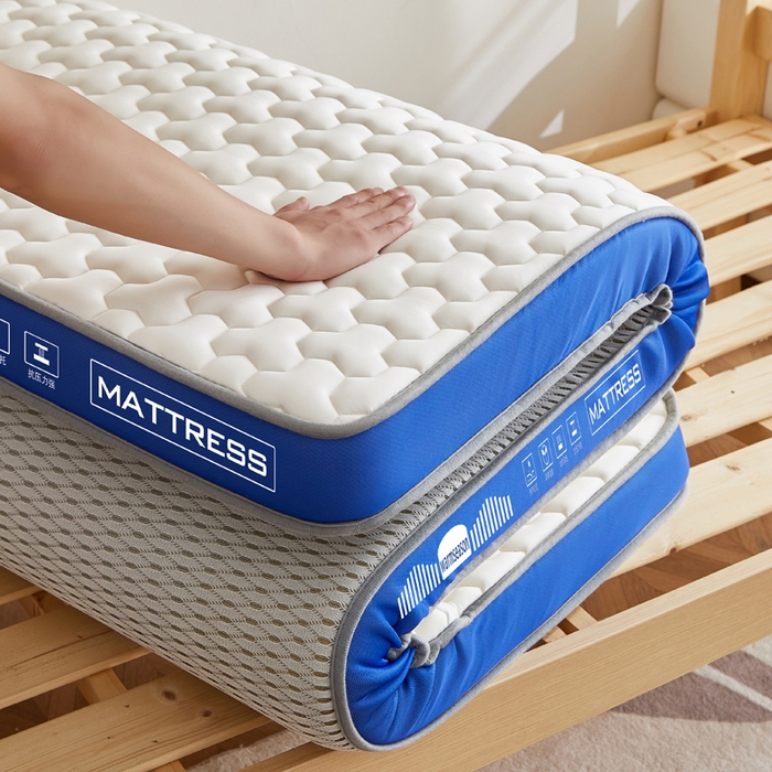 91家纺网 家纺一手货源 找家纺 暖季家纺 暖季家纺 2025新款立体三菱格海绵学生床垫 立体海绵蓝-三棱格白