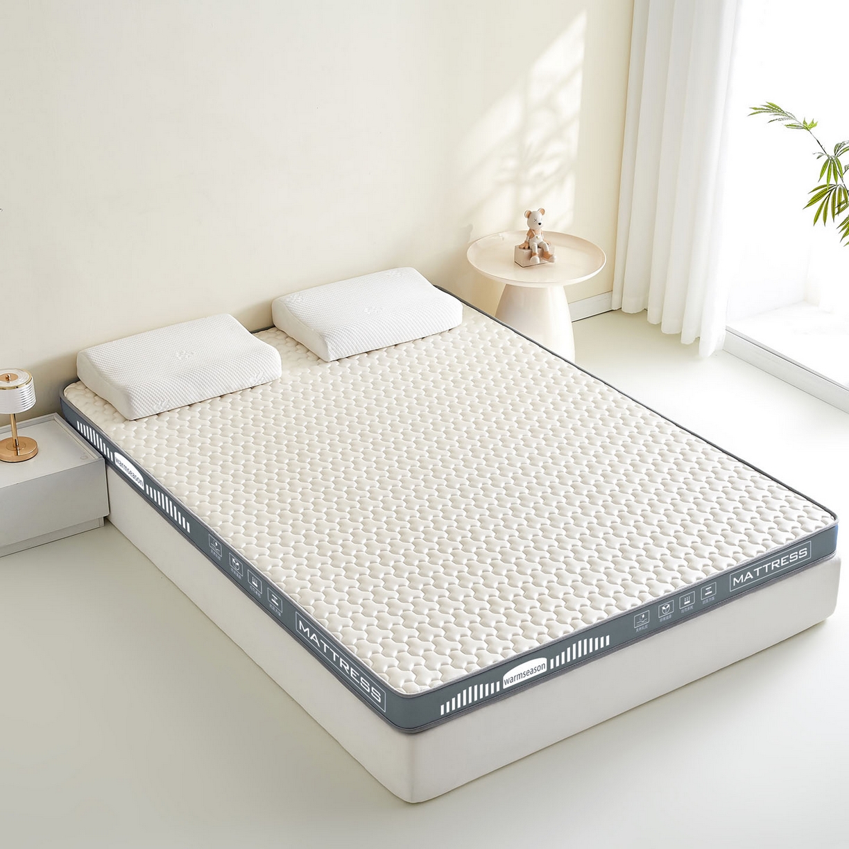 91家纺网 家纺一手货源 找家纺 暖季家纺 暖季家纺 2025新款立体三菱格海绵床垫-成人款 立体海绵灰-三棱格白