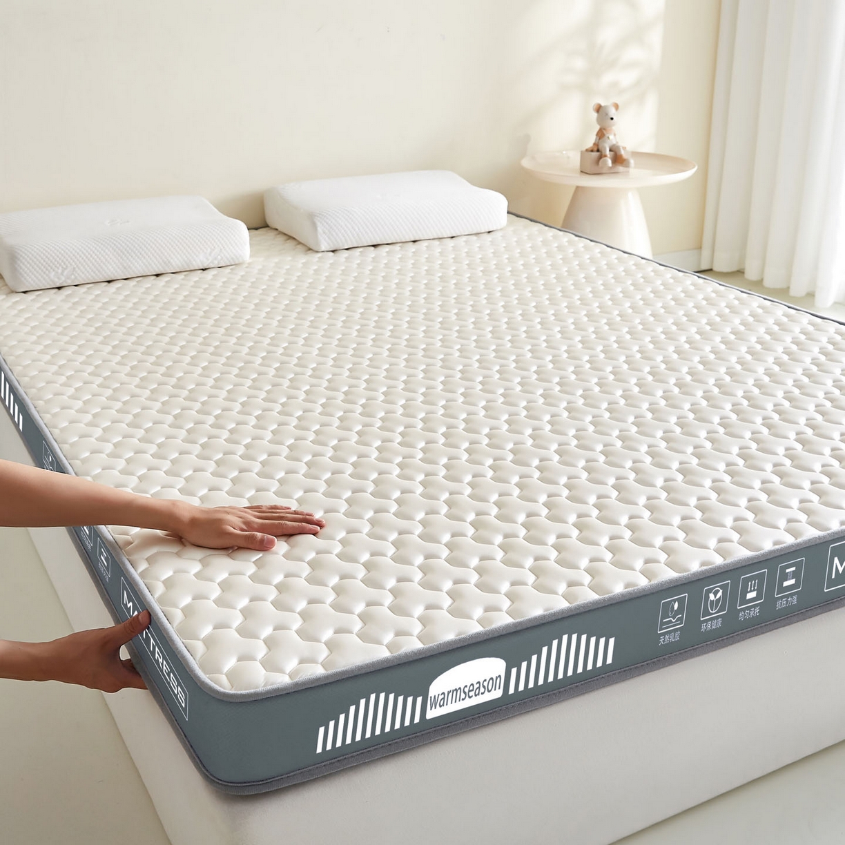 91家纺网 家纺一手货源 找家纺 暖季家纺 暖季家纺 2025新款立体三菱格海绵床垫-成人款 立体海绵灰-三棱格白