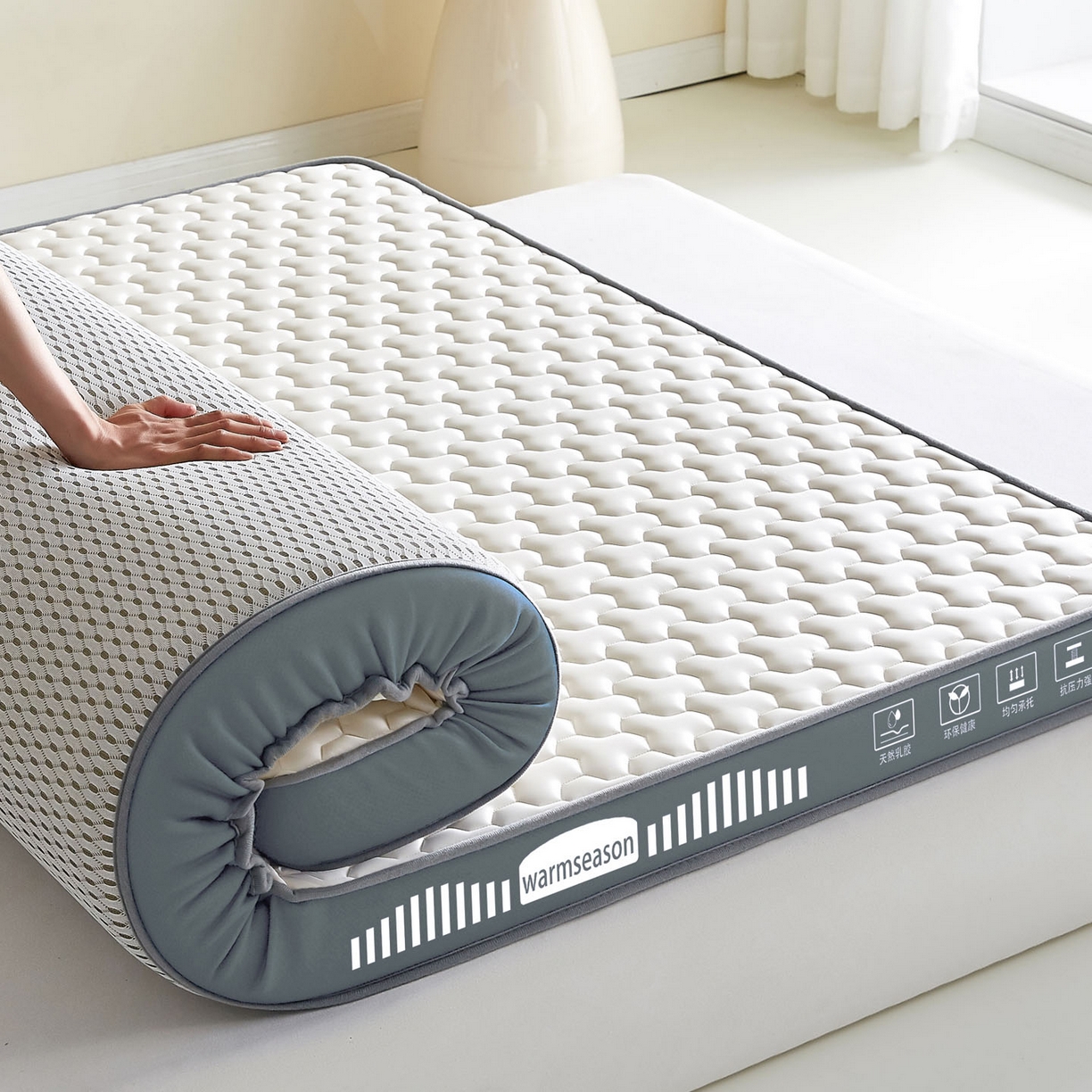 91家纺网 家纺一手货源 找家纺 暖季家纺 暖季家纺 2025新款立体三菱格海绵床垫-成人款 立体海绵灰-三棱格白
