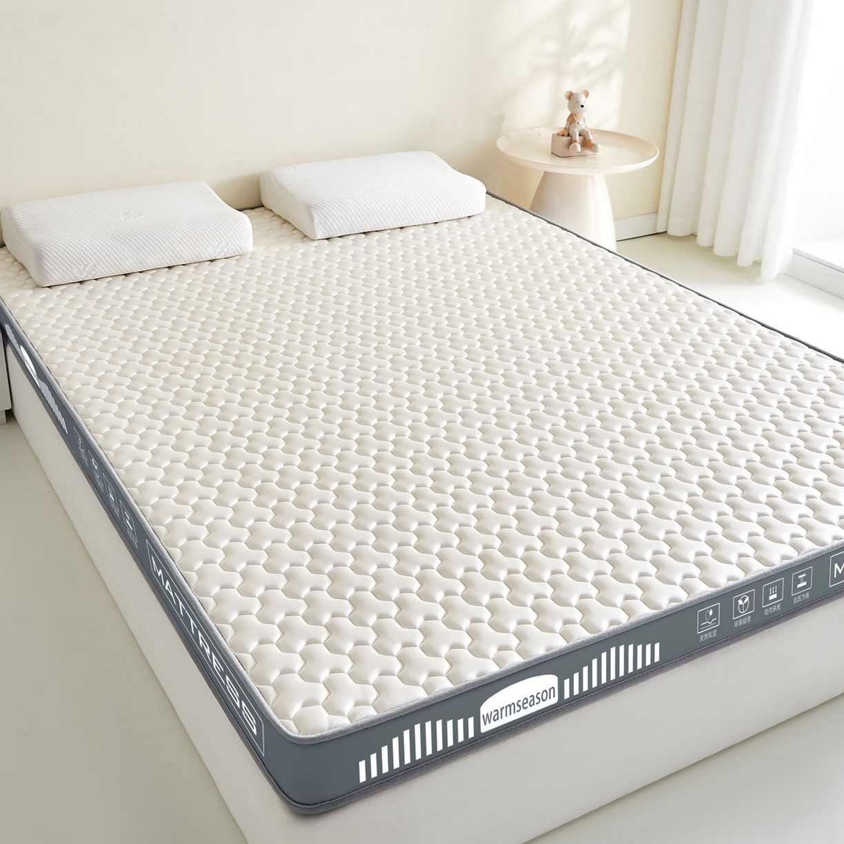 91家纺网 家纺一手货源 找家纺 暖季家纺 暖季家纺 2025新款立体三菱格海绵床垫-成人款 立体海绵灰-三棱格白
