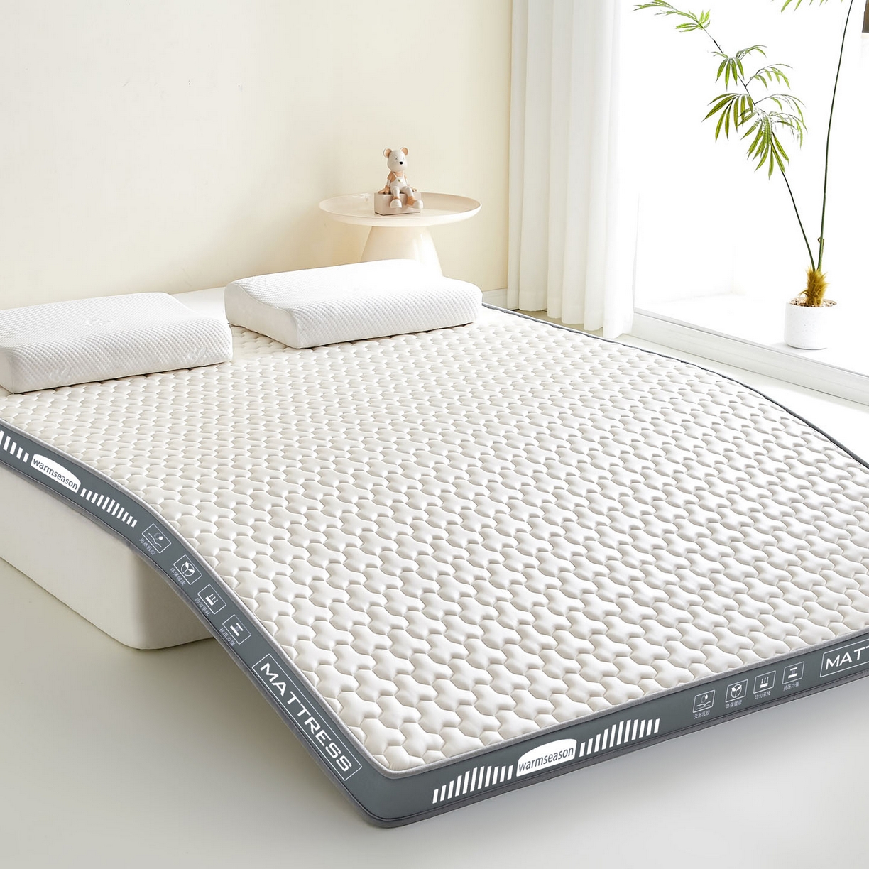 91家纺网 家纺一手货源 找家纺 暖季家纺 暖季家纺 2025新款立体三菱格海绵床垫-成人款 立体海绵灰-三棱格白