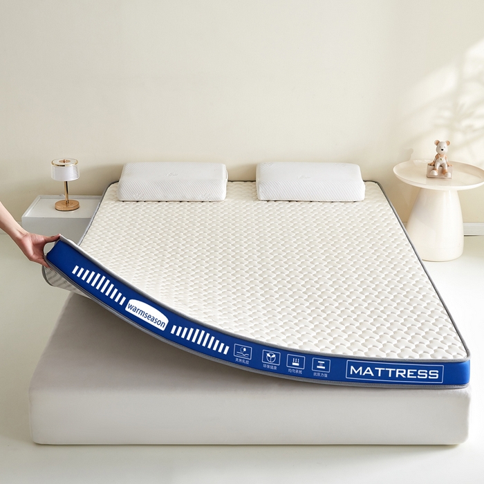 91家纺网 家纺一手货源 找家纺 暖季家纺 暖季家纺 2025新款立体三菱格海绵床垫-成人款 立体海绵蓝-三棱格白