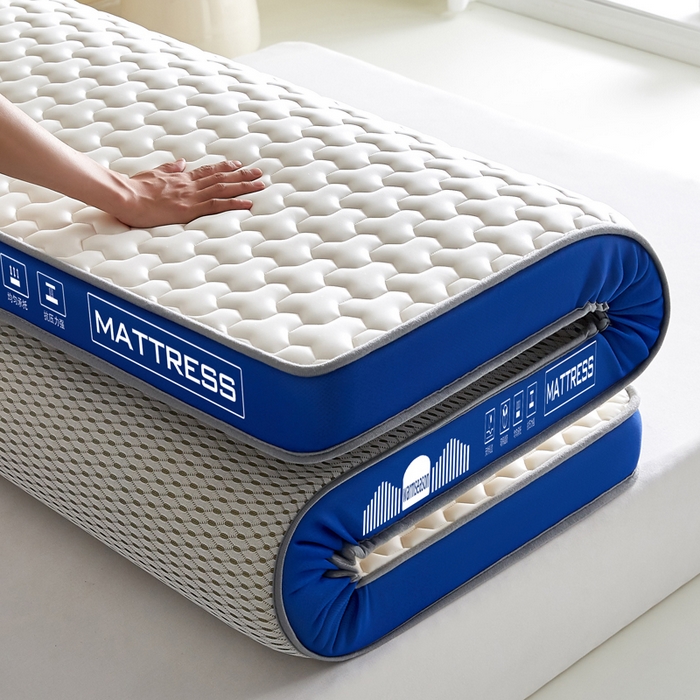 91家纺网 家纺一手货源 找家纺 暖季家纺 暖季家纺 2025新款立体三菱格海绵床垫-成人款 立体海绵蓝-三棱格白