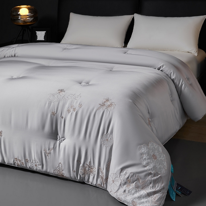 91家纺网 家纺一手货源 找家纺 小牛席业2025新款尚品天丝棉恒温冬被 灰色