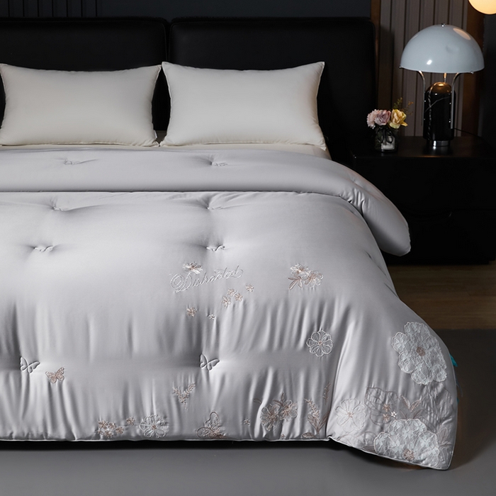 91家纺网 家纺一手货源 找家纺 小牛席业2025新款尚品天丝棉恒温冬被 灰色