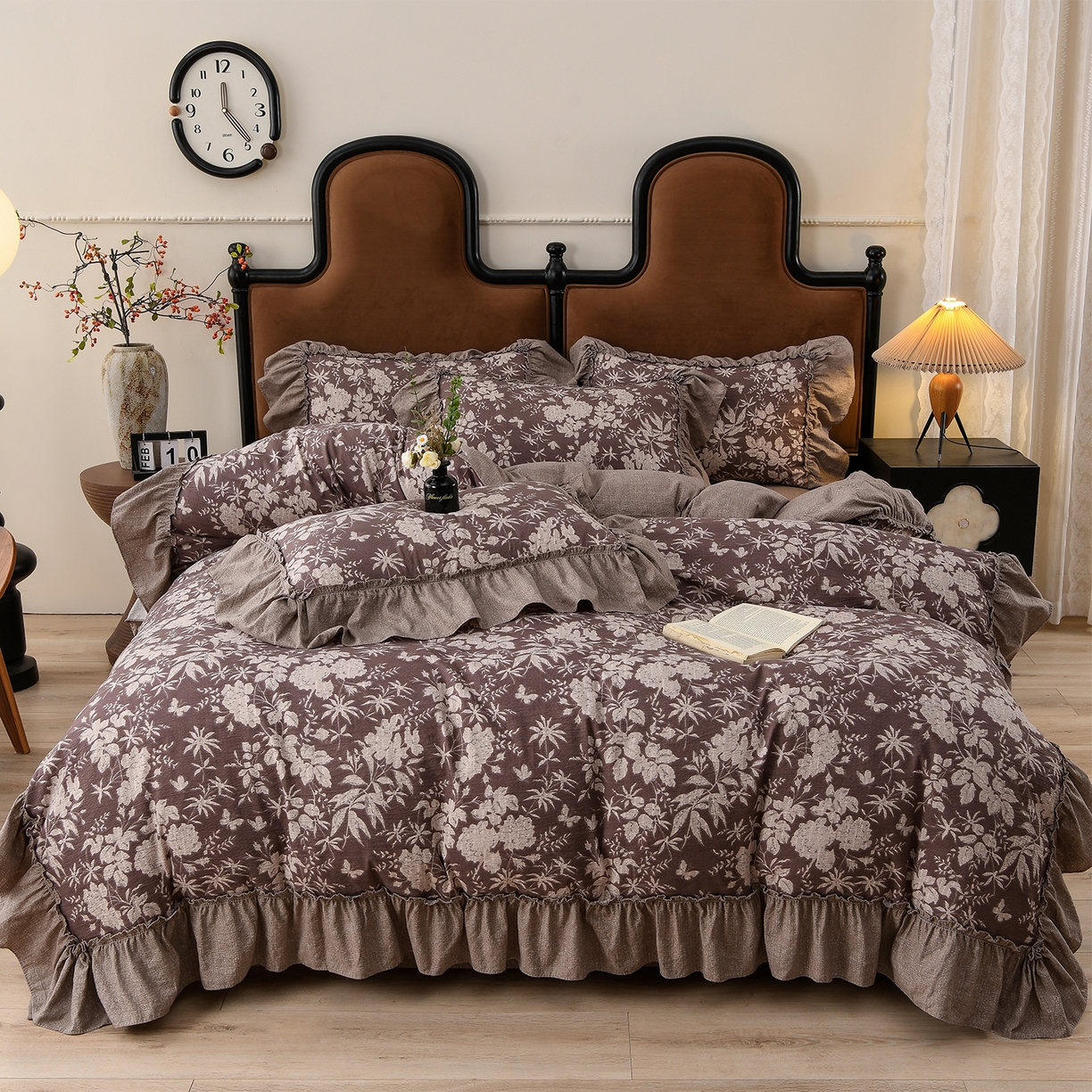 91家纺网 家纺一手货源 找家纺 赛丽雅 2025秋冬新款加厚130克高克重中古复古风磨毛四件套 枫林晚