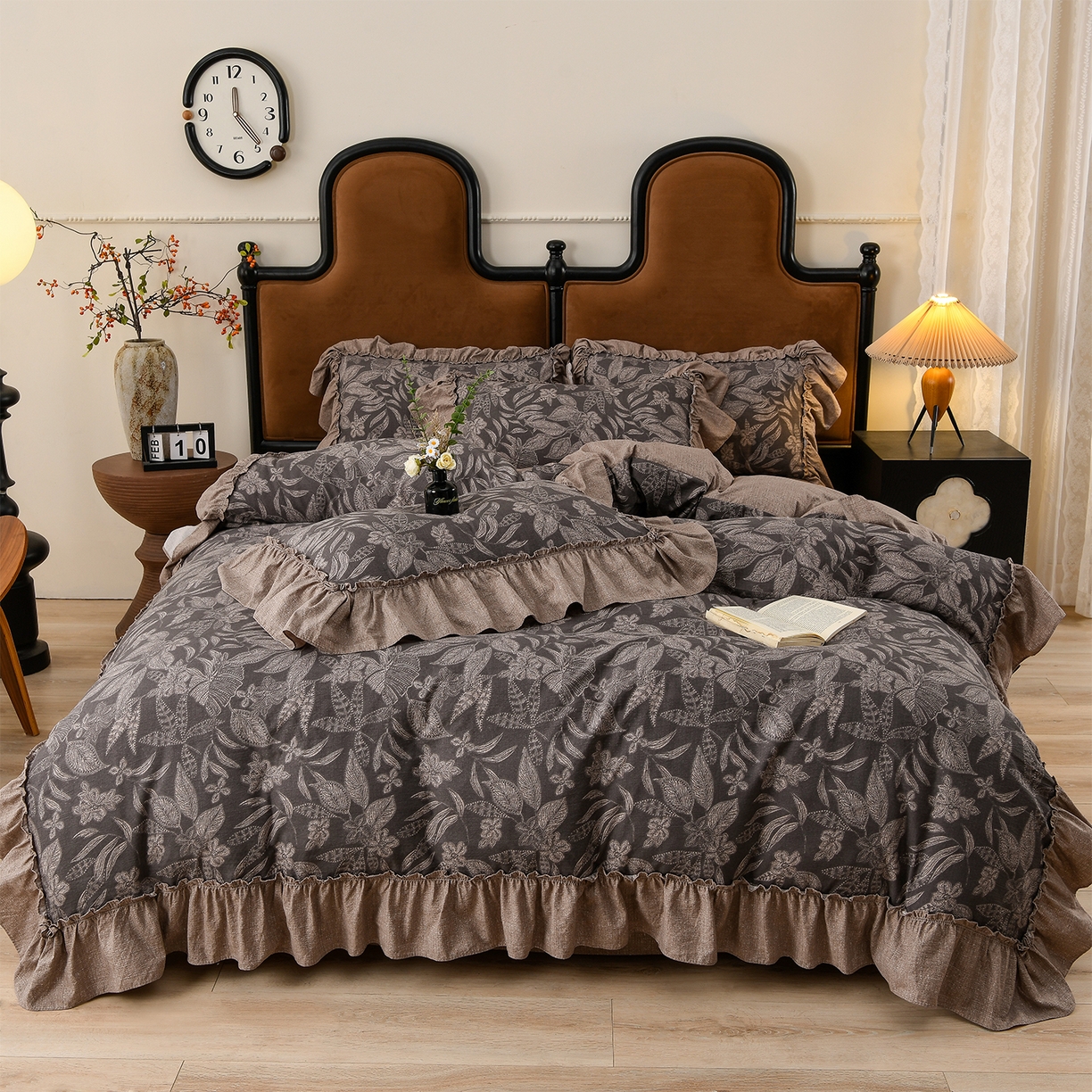 91家纺网 家纺一手货源 找家纺 赛丽雅 2025秋冬新款加厚130克高克重中古复古风磨毛四件套 佩利斯