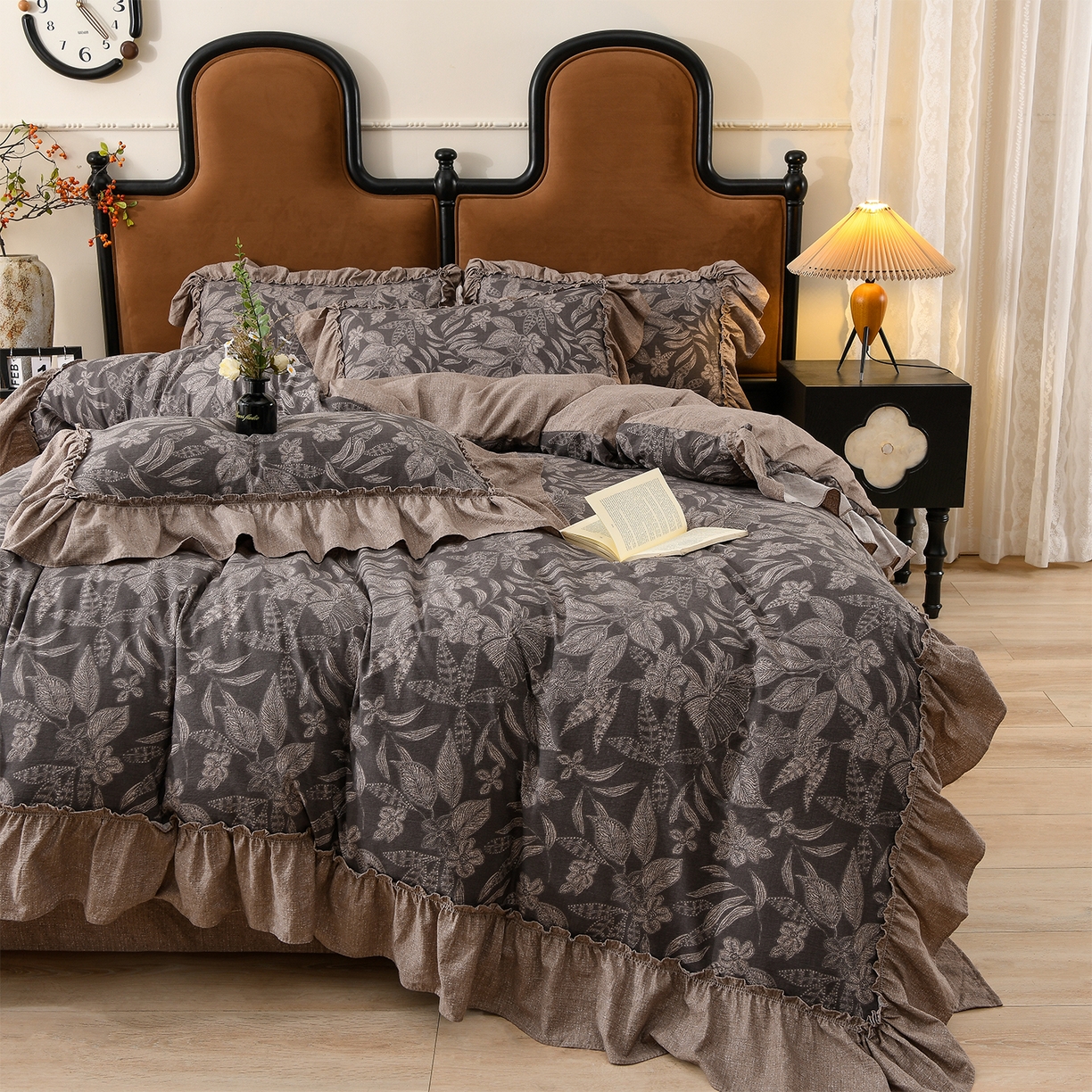 91家纺网 家纺一手货源 找家纺 赛丽雅 2025秋冬新款加厚130克高克重中古复古风磨毛四件套 佩利斯