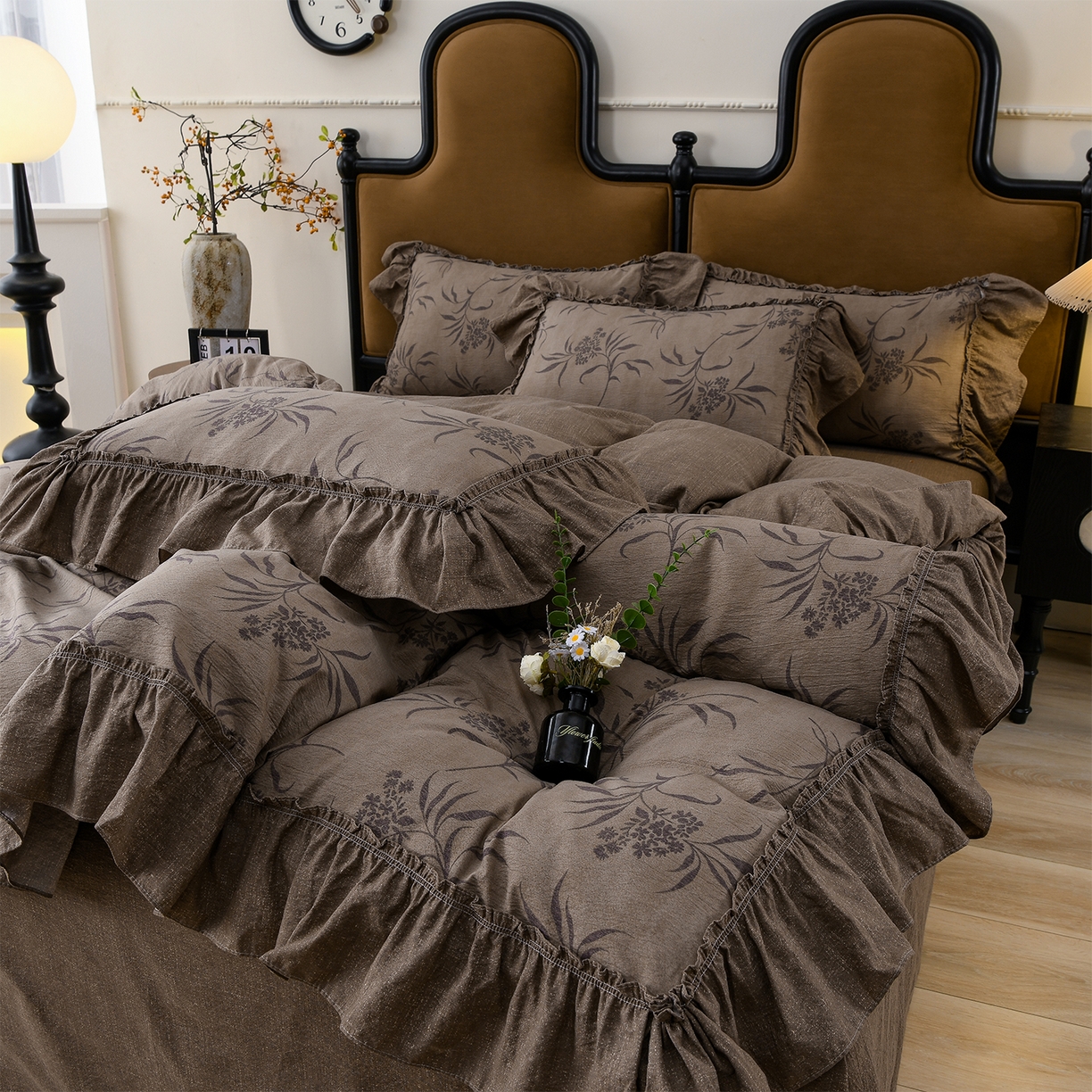 赛丽雅 2025秋冬新款加厚130克高克重中古复古风磨毛四件套 玉茗