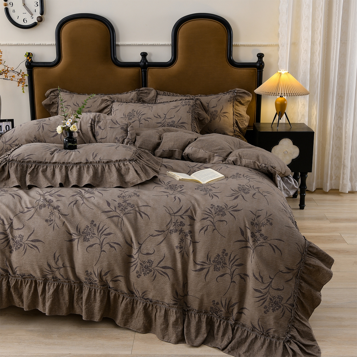 91家纺网 家纺一手货源 找家纺 赛丽雅 2025秋冬新款加厚130克高克重中古复古风磨毛四件套 玉茗