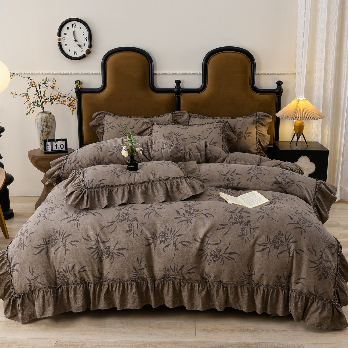 91家纺网 家纺一手货源 找家纺 赛丽雅 2025秋冬新款加厚130克高克重中古复古风磨毛四件套 玉茗