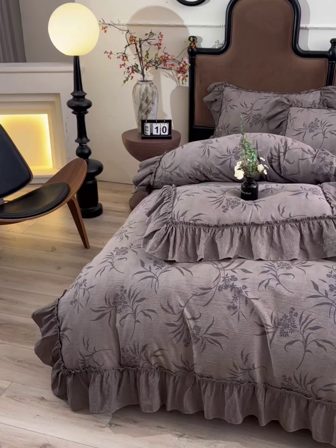 91家纺网 家纺一手货源 找家纺 赛丽雅 2025秋冬新款加厚130克高克重中古复古风磨毛四件套 玉茗