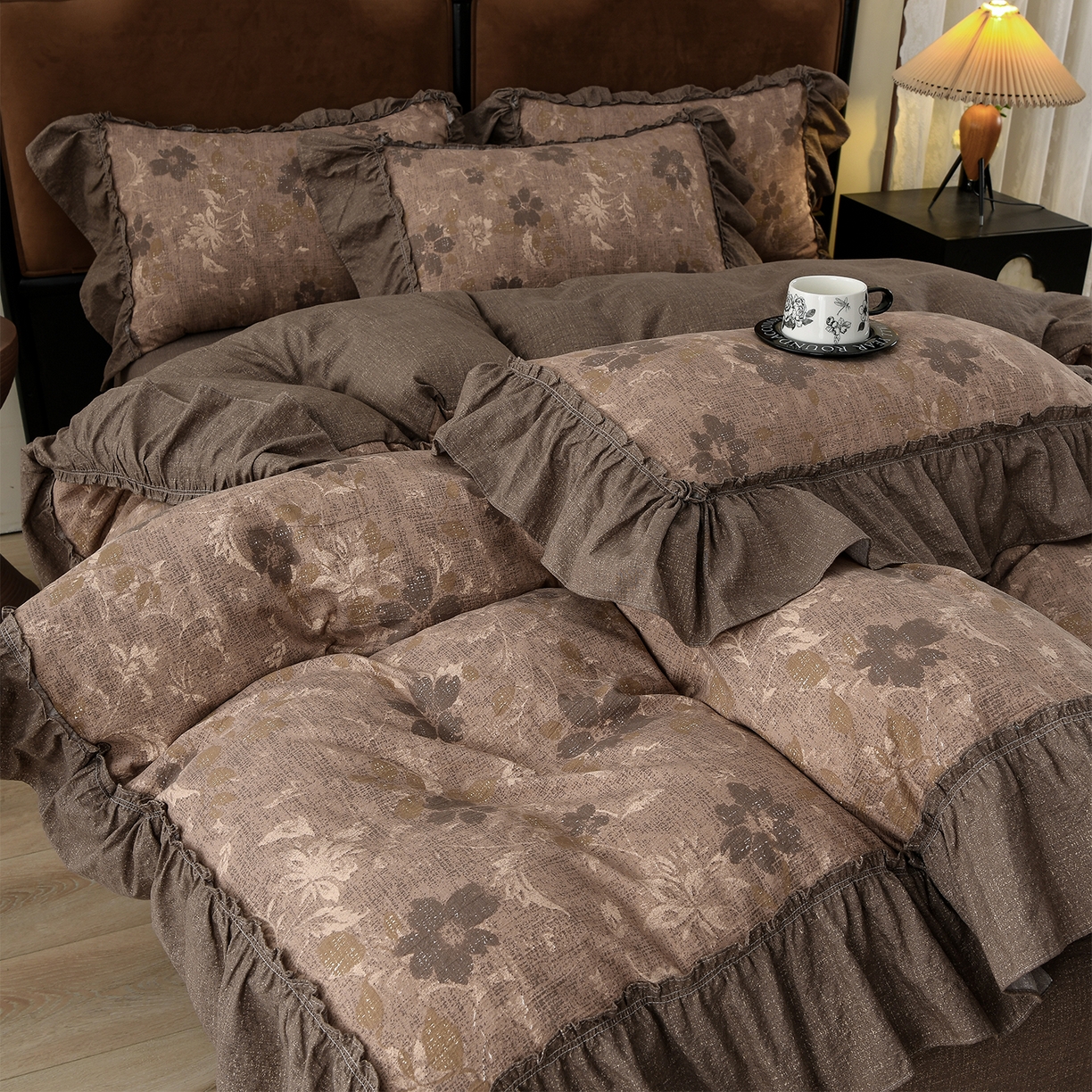 91家纺网 家纺一手货源 找家纺 赛丽雅 2025秋冬新款加厚130克高克重中古复古风磨毛四件套 长安